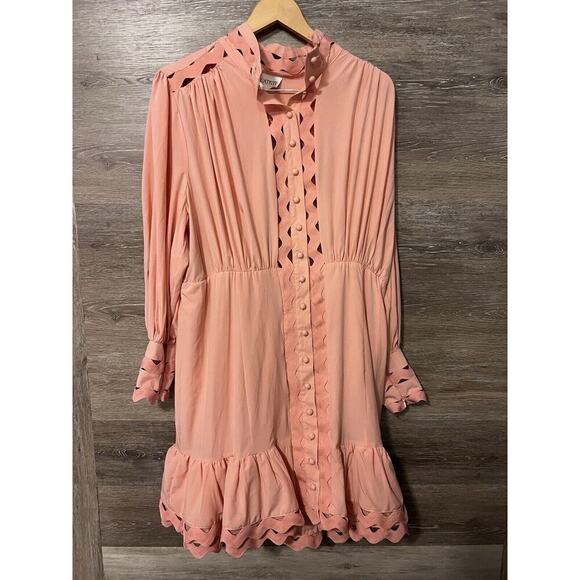 L'Atiste By Amy Womens Peach Pink Lace Trim Mini Dress Smocked Waist Sz 1X NWT - Picture 2 of 12